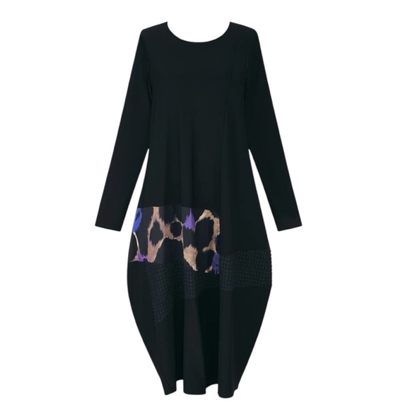 Alembika Dresses & Skirts - Alembika Amethyst Black Mixed Print Cocoon Midi Dress Size 0 | US Size 4-6 NWT
